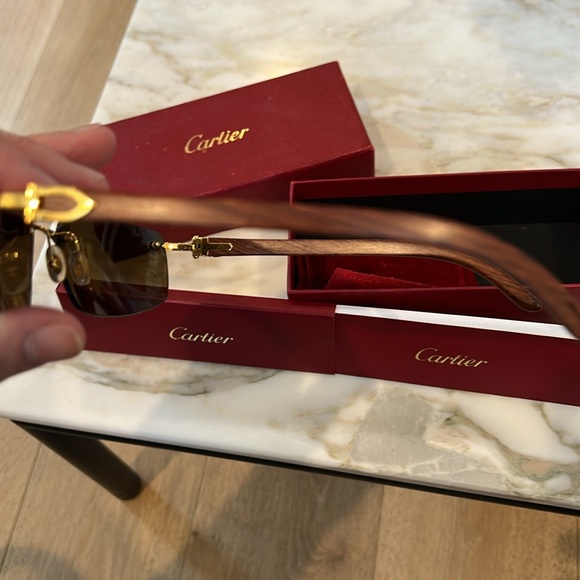 Cartier rimless wood wood frame sunglasses - Picture 4 of 5